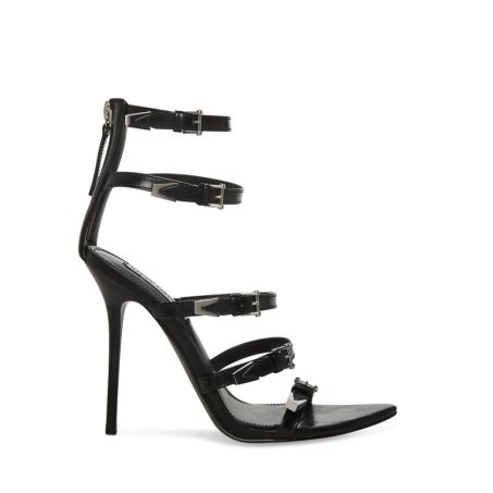 Black Steve Madden Simone Leather Women's Heels Sandals | PH 0235ZQP